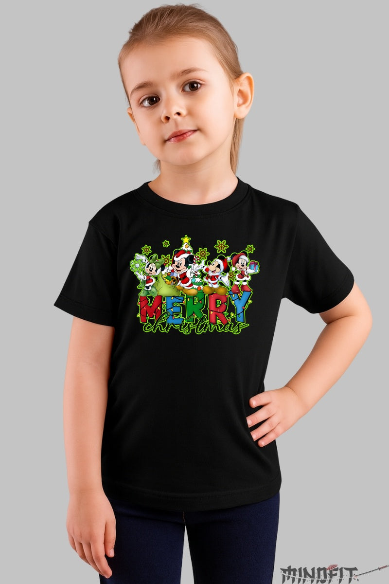 Tricou De Craciun Copii - Personaje Vesel Colorat fata negru