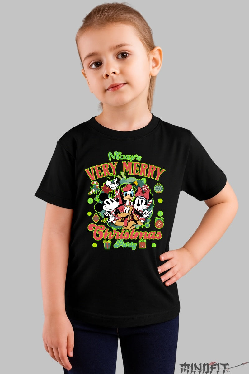 Tricou De Craciun Copii - Petrecerea Vesela Disney fata negru