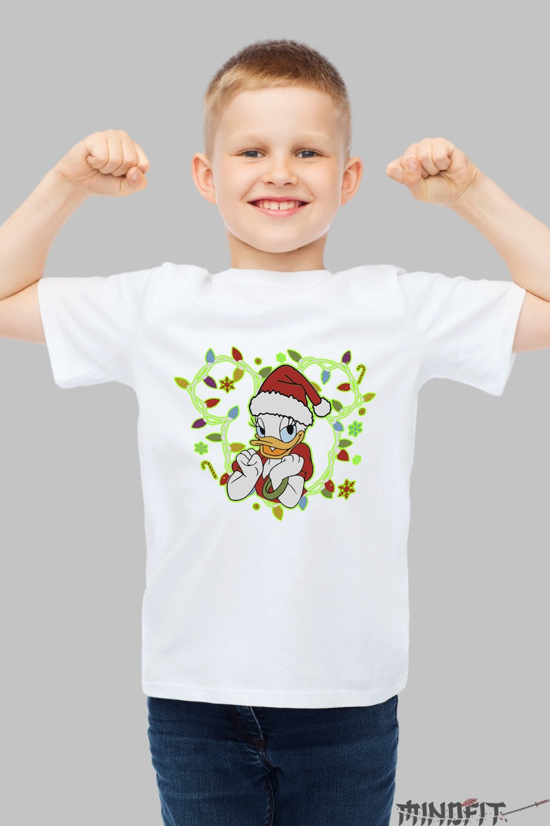 Tricou De Craciun Copii - Ratusca Daisy Festiva baiat alb