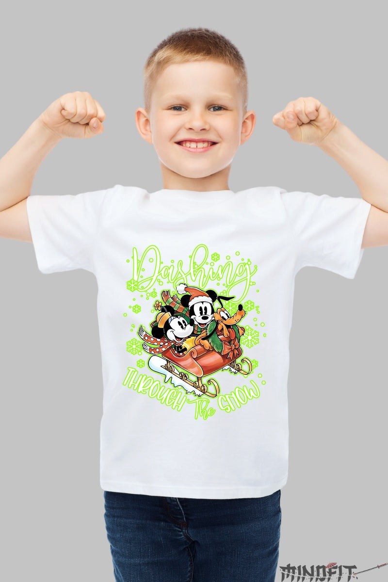 Tricou De Craciun Copii - Sania Vesela de Sarbatori baiat alb