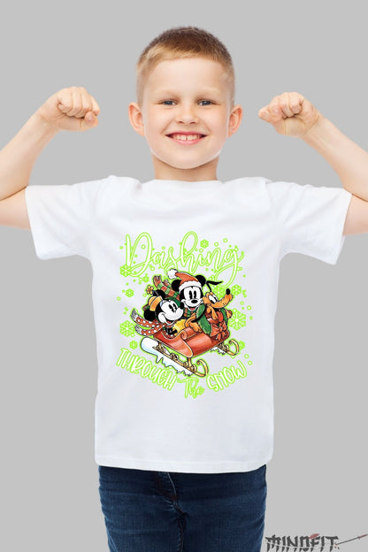 Tricou De Craciun Copii - Sania Vesela de Sarbatori baiat alb