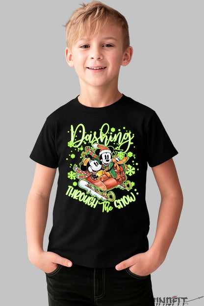 Tricou De Craciun Copii - Sania Vesela de Sarbatori baiat negru