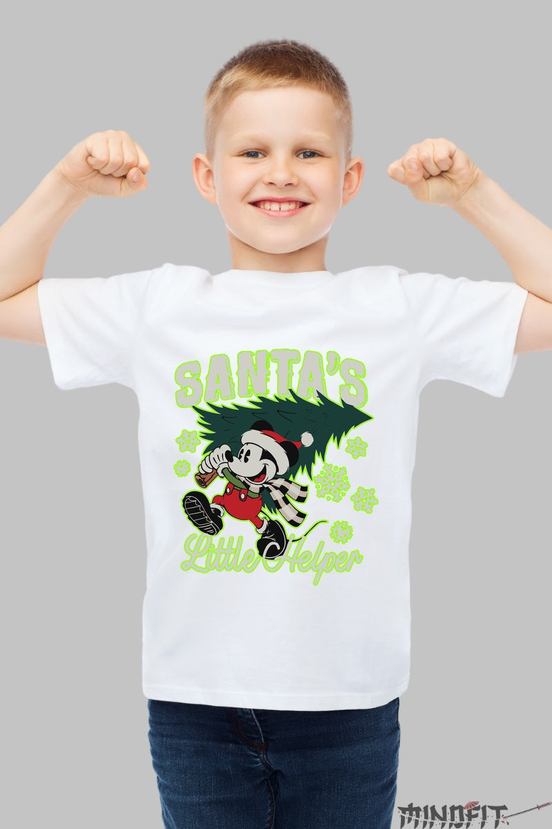 Tricou De Craciun Copii - Santa's Little Helper baiat alb