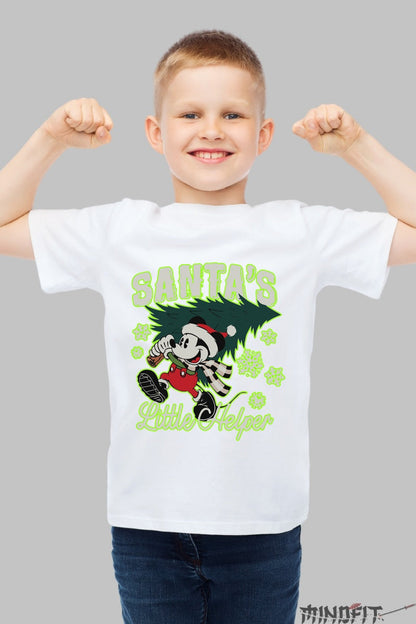 Tricou De Craciun Copii - Santa's Little Helper baiat alb