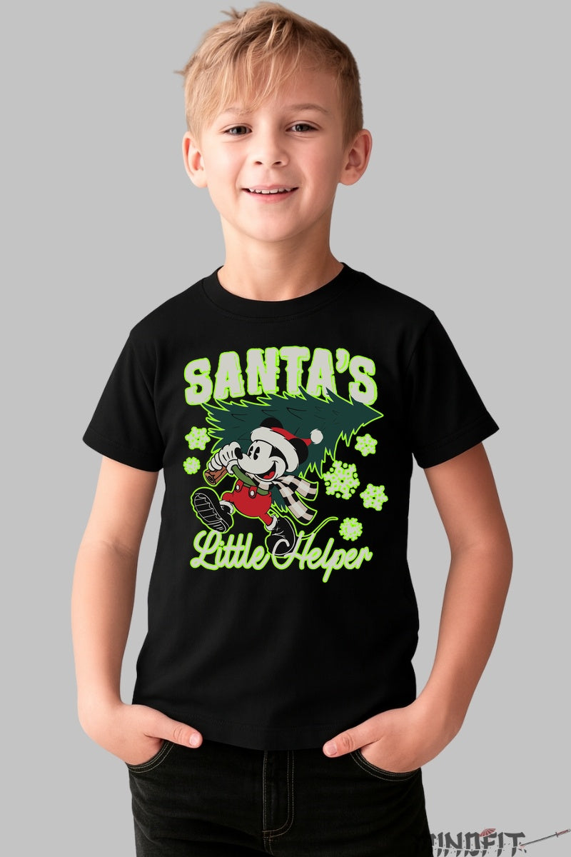 Tricou De Craciun Copii - Santa's Little Helper baiat negru