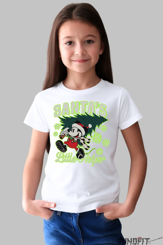 Tricou De Craciun Copii - Santa's Little Helper fata alb