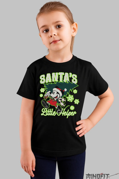Tricou De Craciun Copii - Santa's Little Helper fata negru