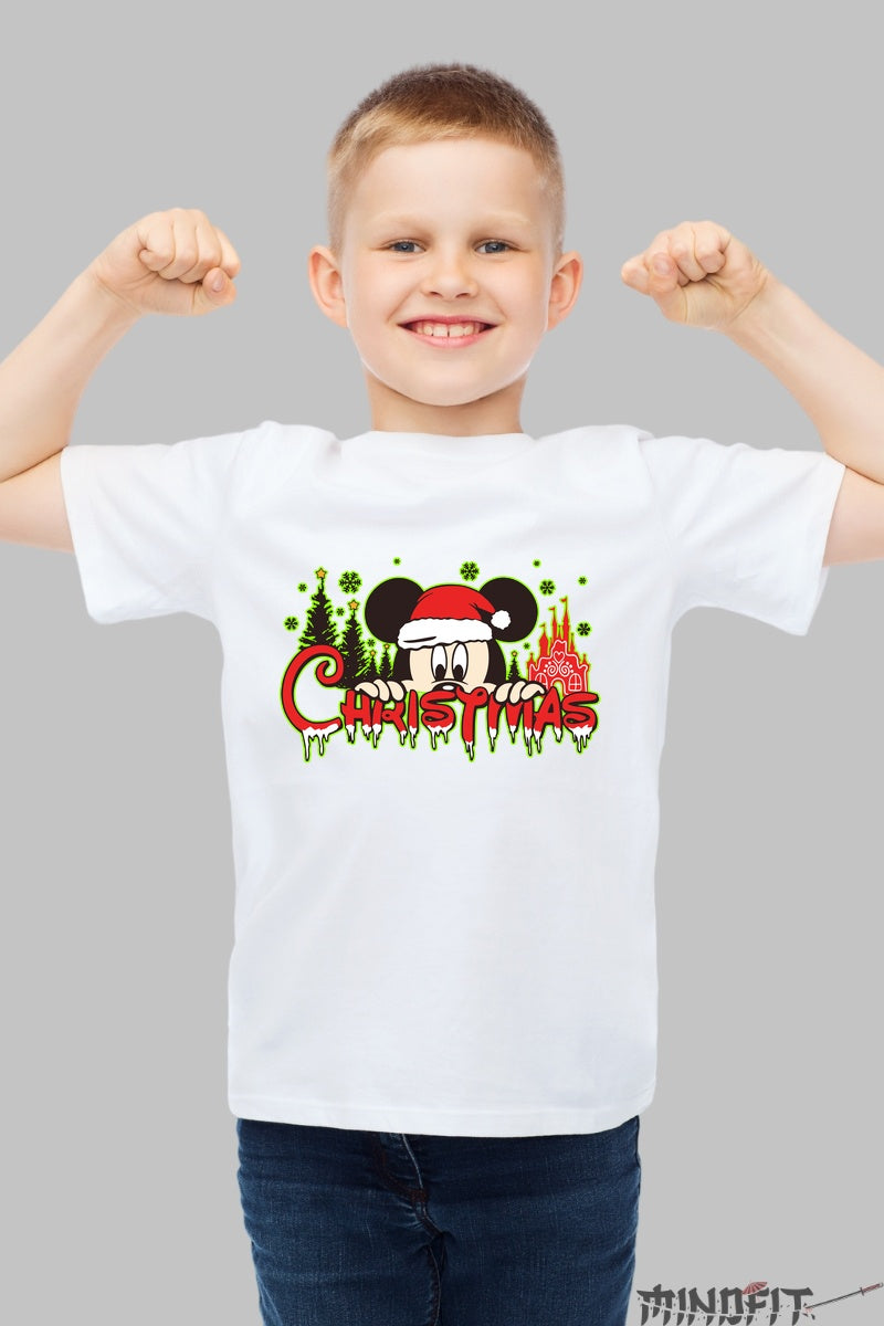 Tricou De Craciun Copii - Sarbatoare Magica Cu Urechi Vesele baiat alb