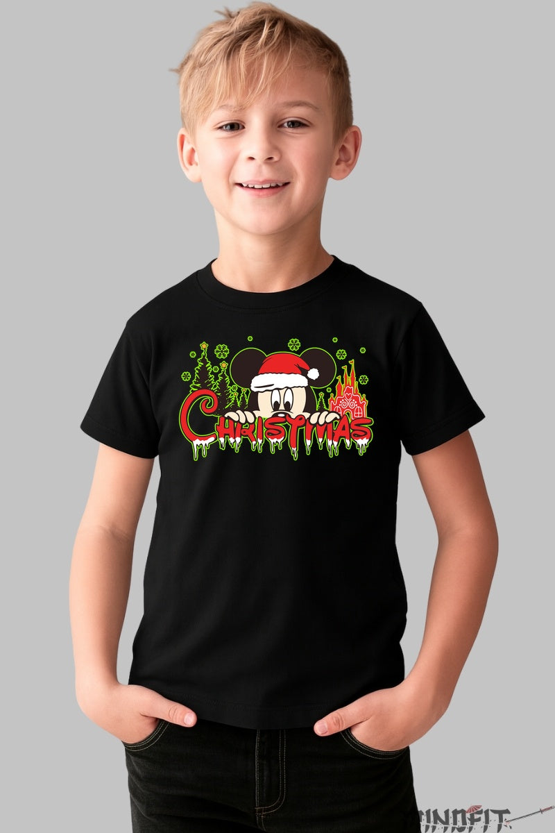 Tricou De Craciun Copii - Sarbatoare Magica Cu Urechi Vesele baiat negru