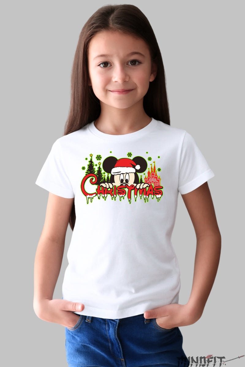 Tricou De Craciun Copii - Sarbatoare Magica Cu Urechi Vesele fata alb