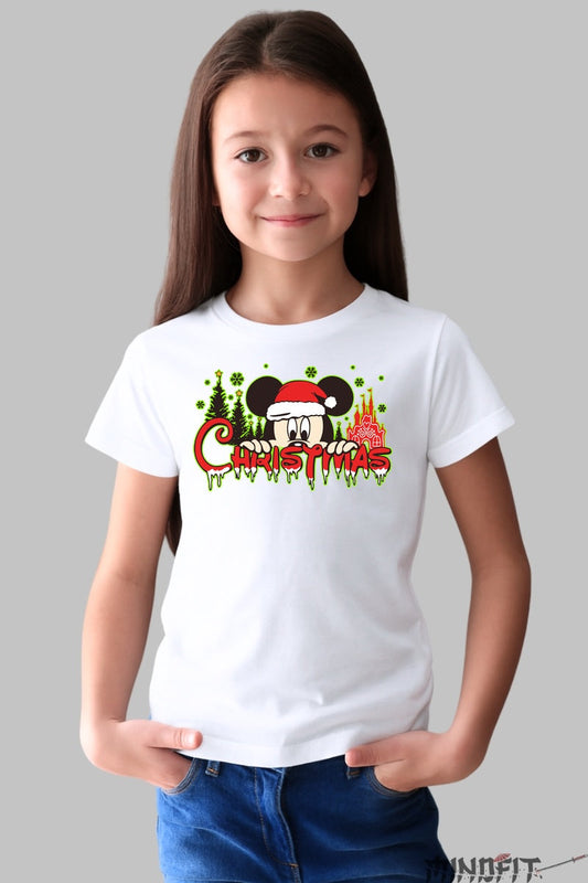 Tricou De Craciun Copii - Sarbatoare Magica Cu Urechi Vesele fata alb