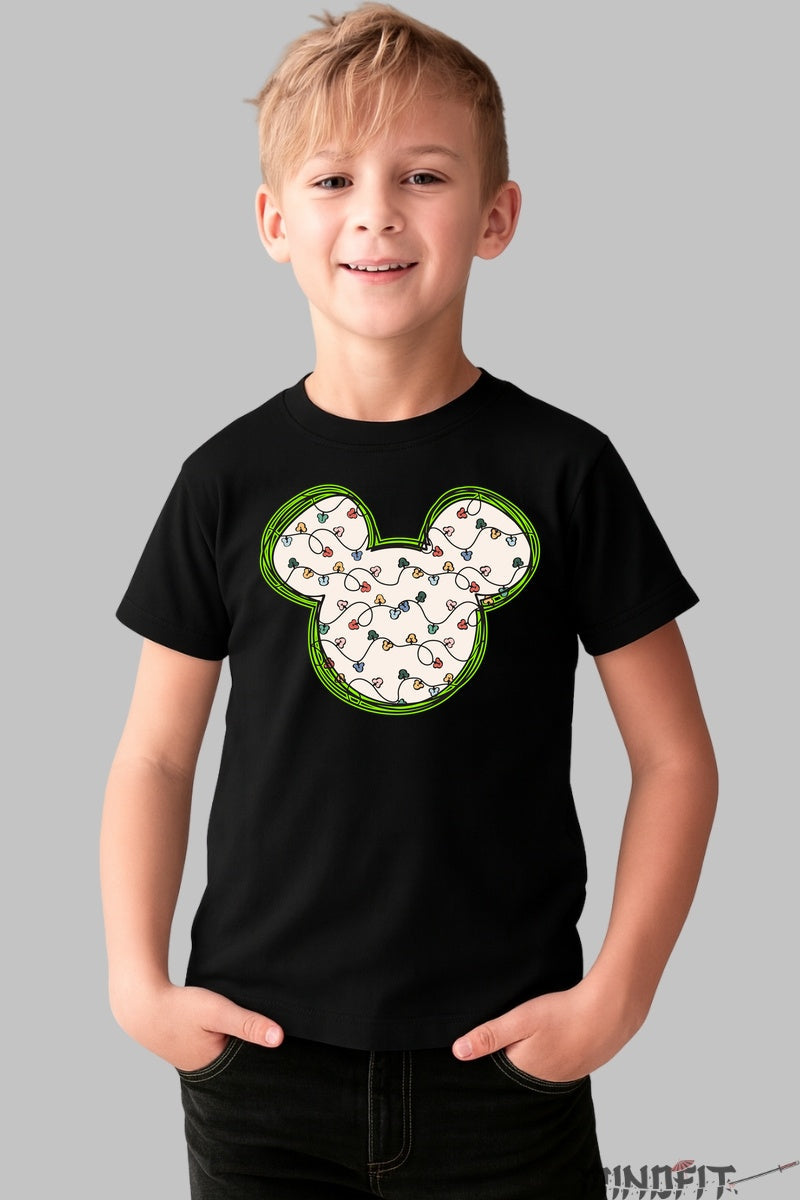 Tricou De Craciun Copii - Silueta Festiva Cu Instalatie baiat negru