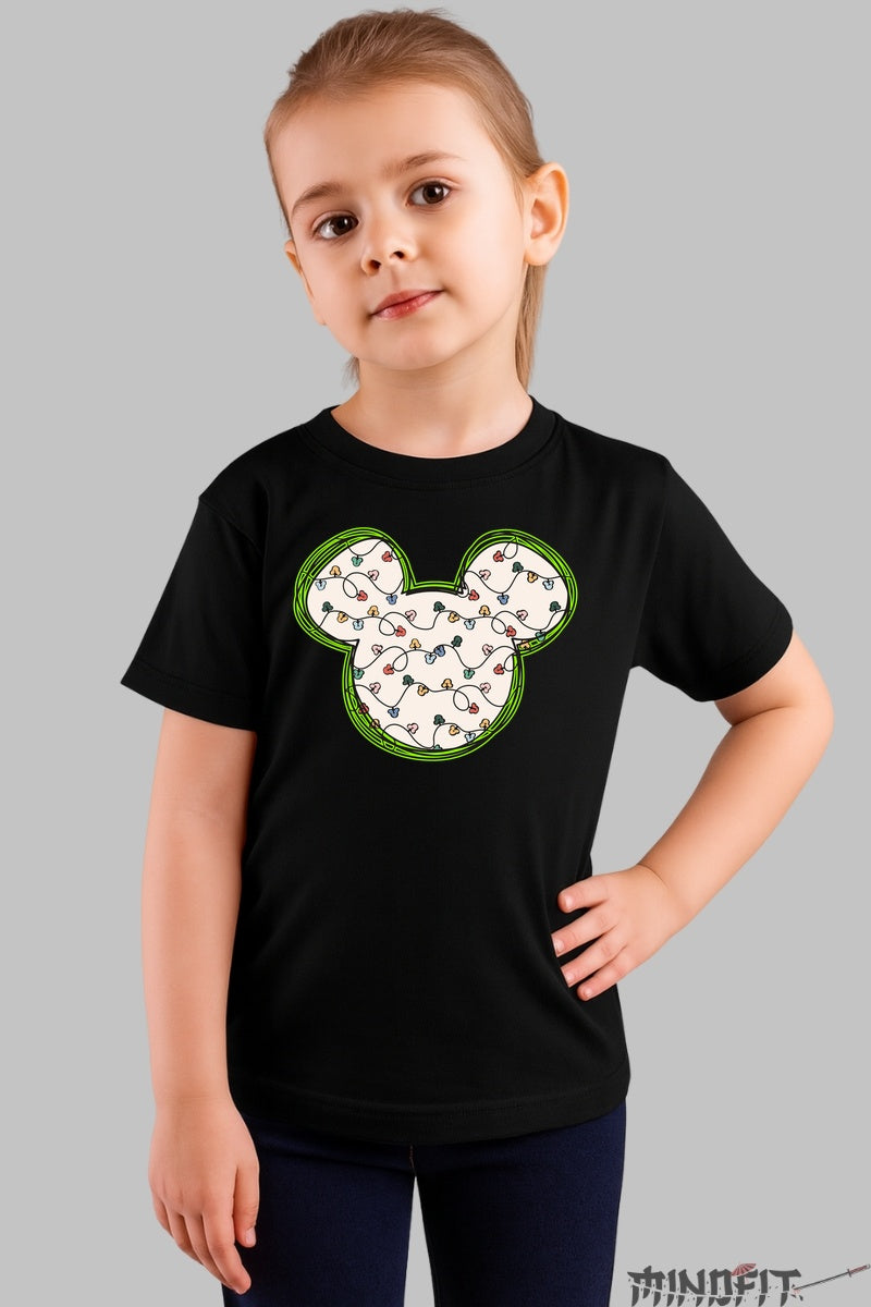 Tricou De Craciun Copii - Silueta Festiva Cu Instalatie fata negru