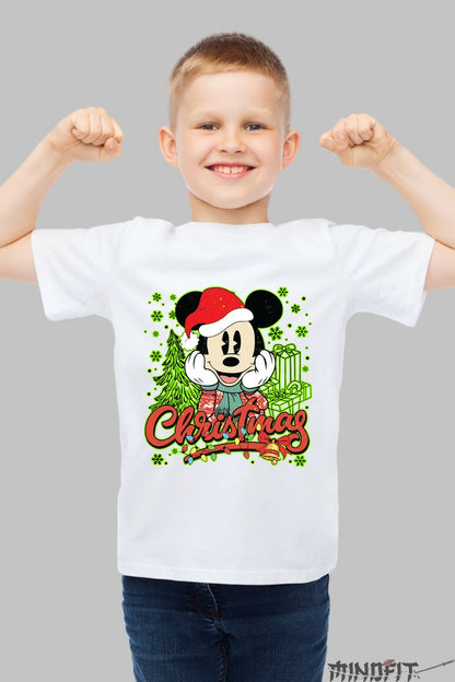 Tricou De Craciun Copii - Soricel Vesel cu Caciula Rosie baiat alb