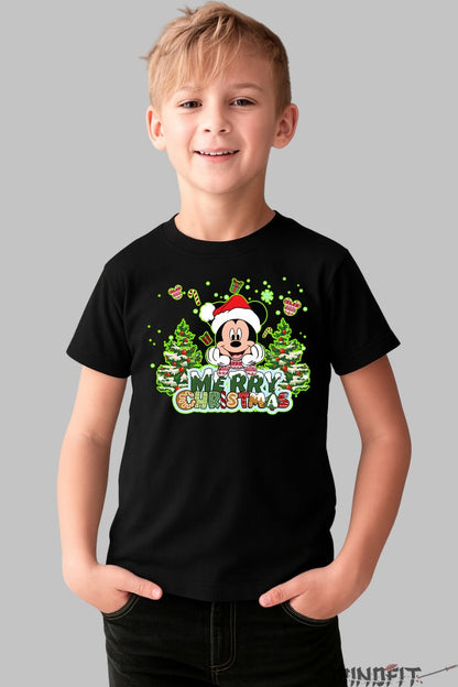 Tricou De Craciun Copii - Soricelul Vesel si Bradutii Magici baiat negru