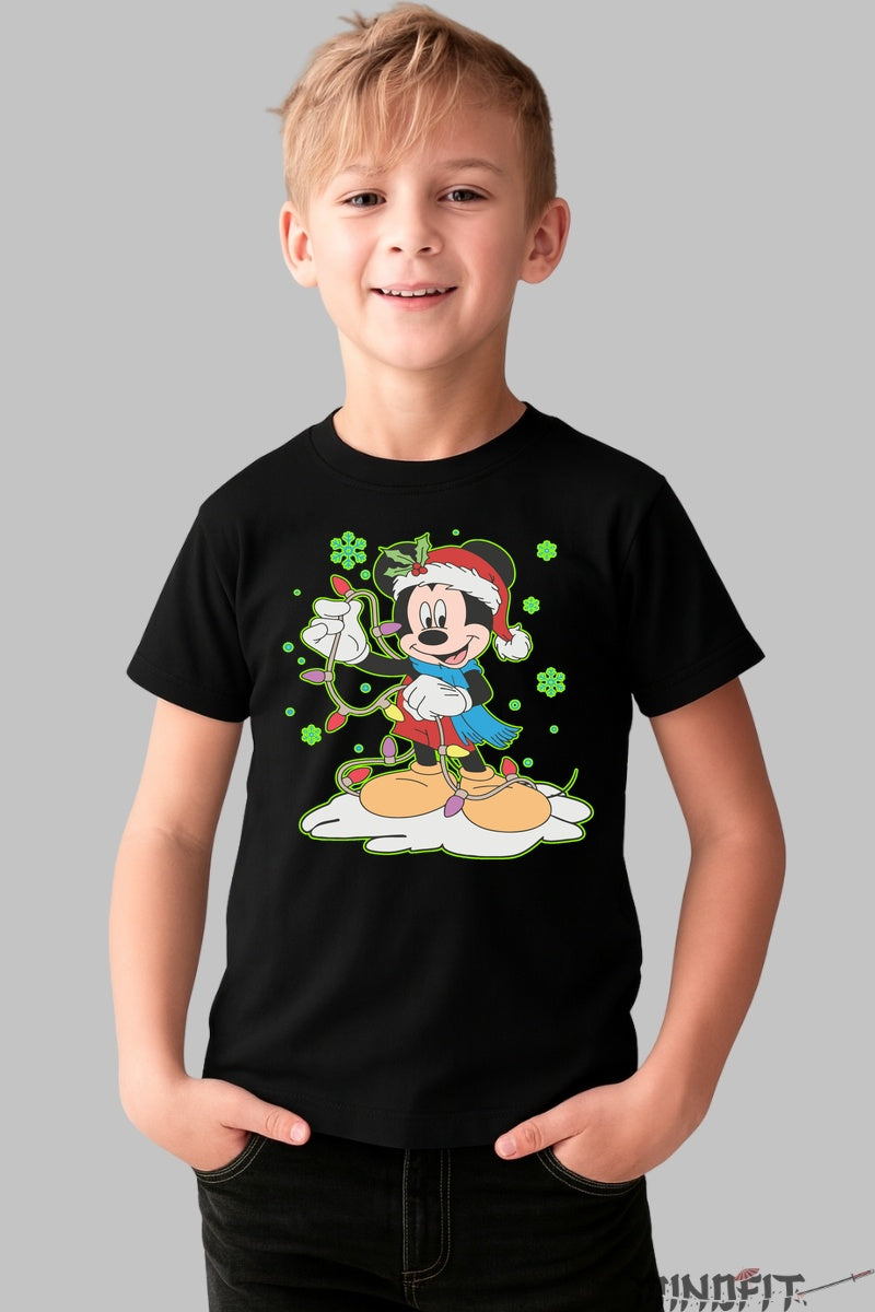 Tricou De Craciun Copii - Spiridusul Mickey Vesel baiat negru