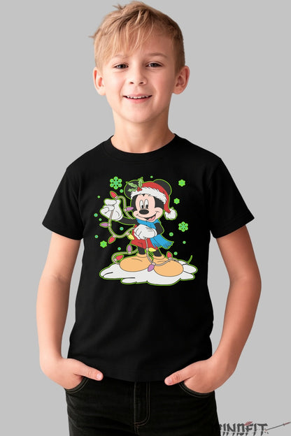 Tricou De Craciun Copii - Spiridusul Mickey Vesel baiat negru