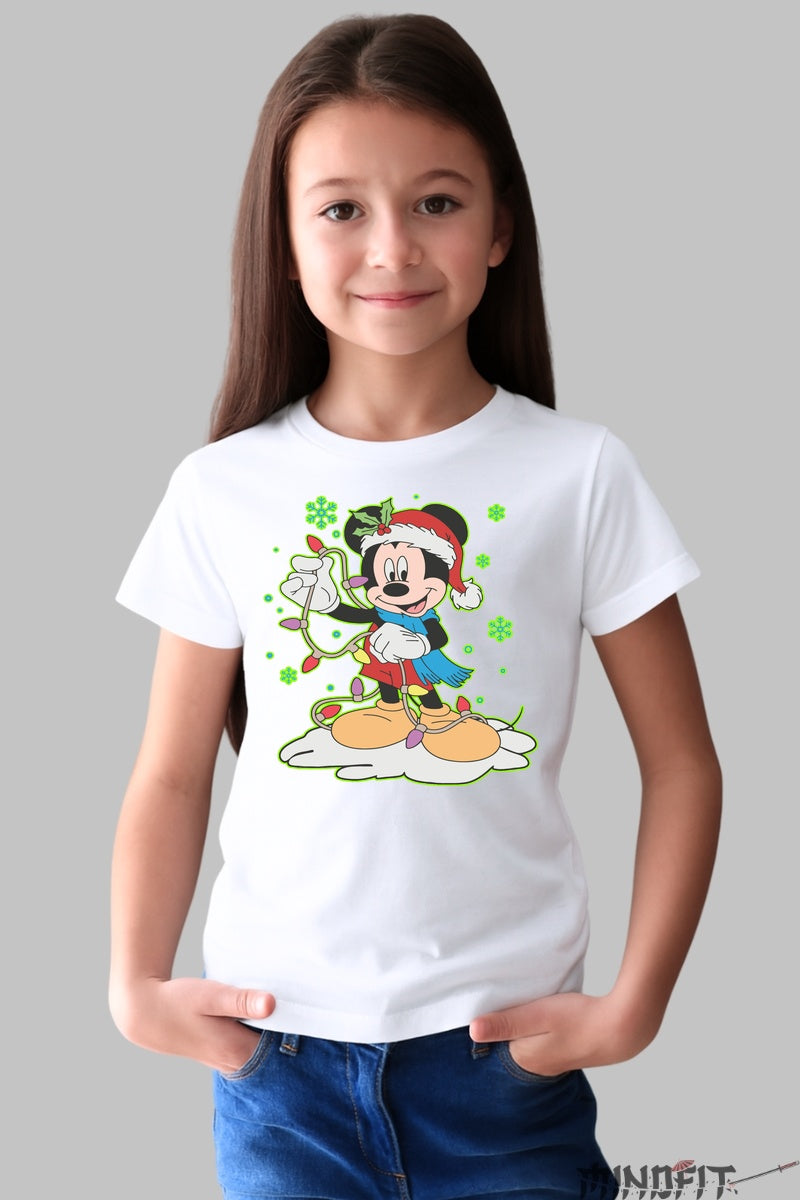 Tricou De Craciun Copii - Spiridusul Mickey Vesel fata alb