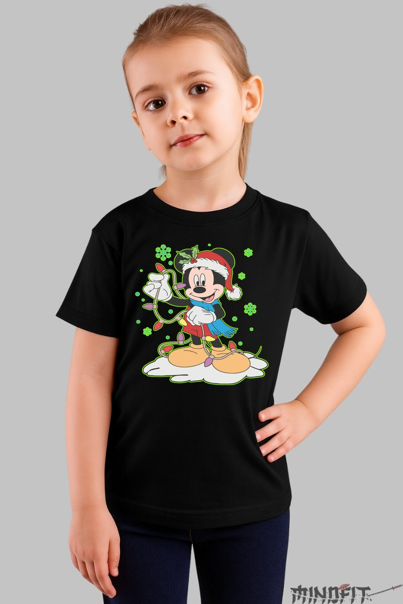 Tricou De Craciun Copii - Spiridusul Mickey Vesel fata negru