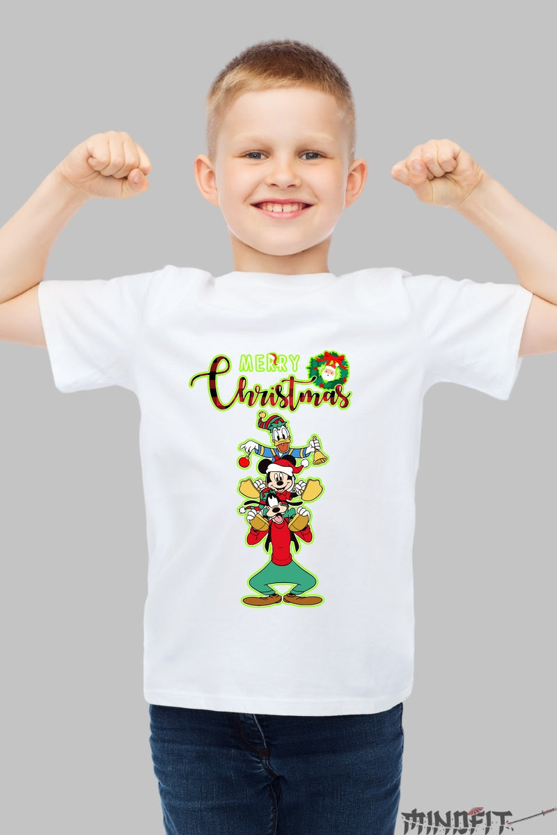 Tricou De Craciun Copii - Trio Vesel Disney baiat alb