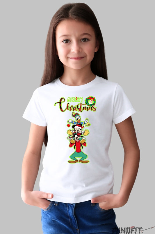 Tricou De Craciun Copii - Trio Vesel Disney fata alb