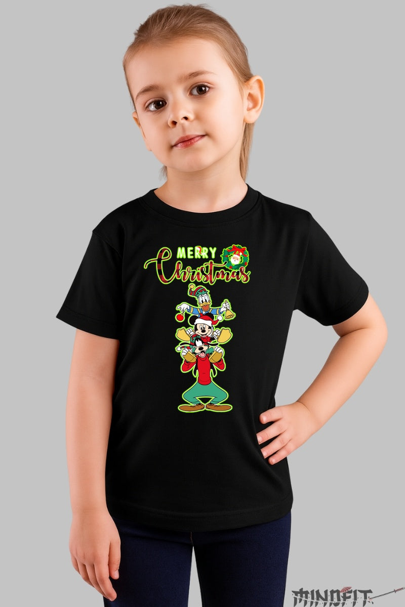Tricou De Craciun Copii - Trio Vesel Disney fata negru