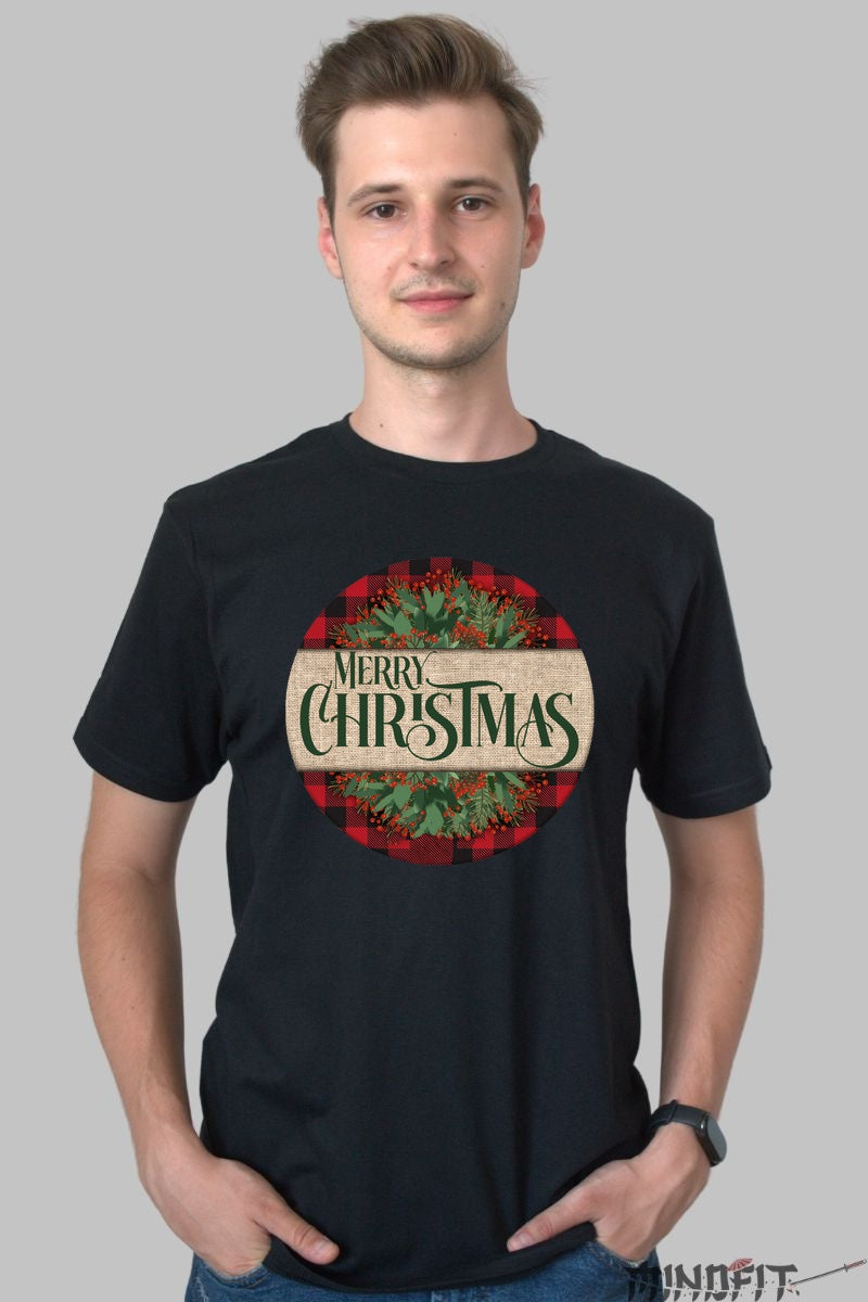 Tricou De Craciun - Coronita Festiva Merry Christmas barbat negru