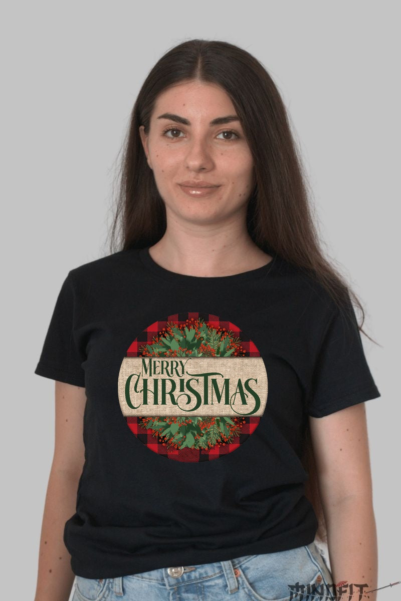 Tricou De Craciun - Coronita Festiva Merry Christmas dama negru