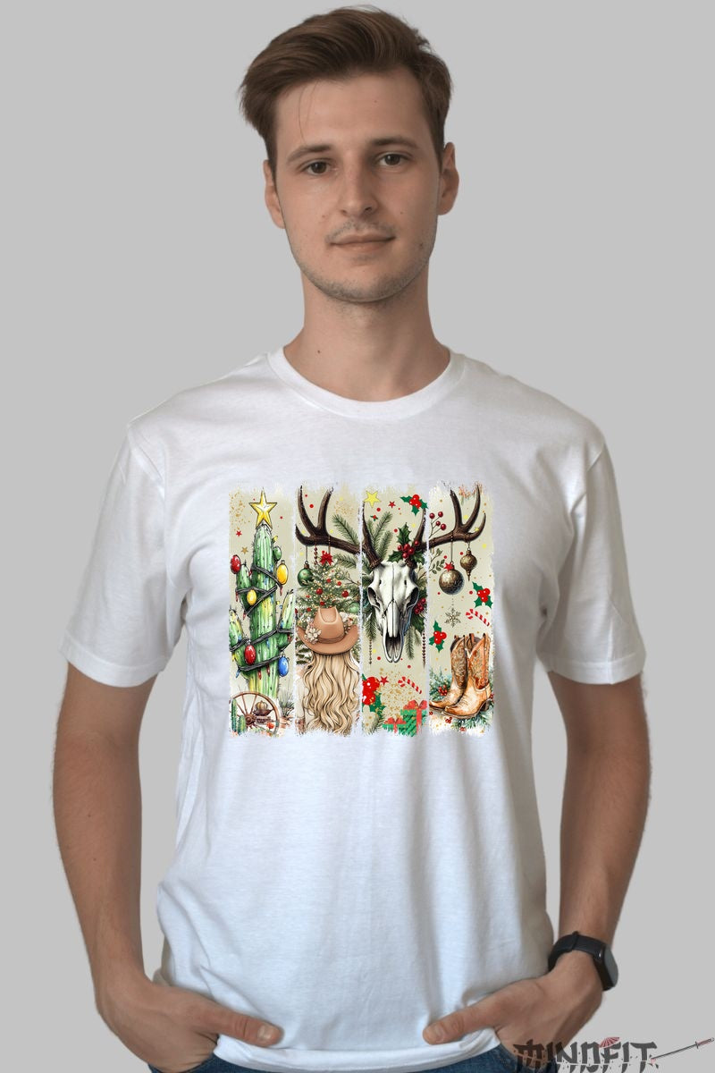 Tricou De Craciun - Cowboy Western Holiday barbat alb