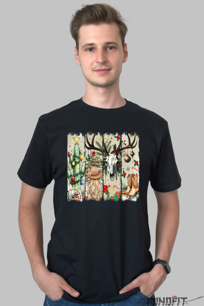 Tricou De Craciun - Cowboy Western Holiday barbat negru