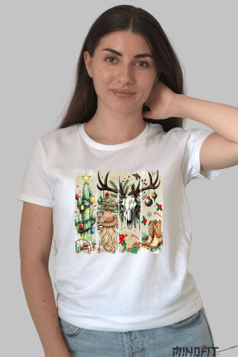 Tricou De Craciun - Cowboy Western Holiday dama alb