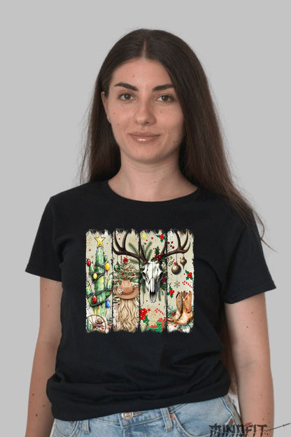 Tricou De Craciun - Cowboy Western Holiday dama negru