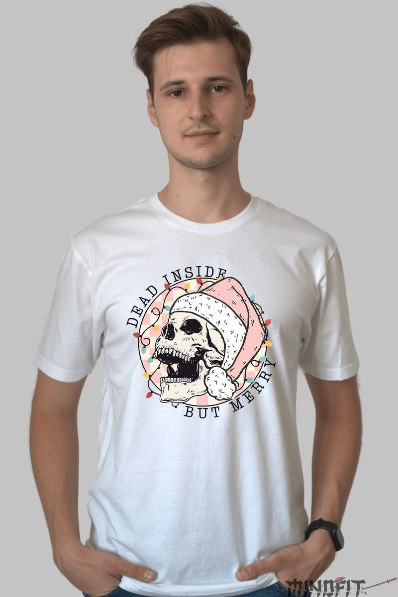 Tricou De Craciun - Craniu Festiv Cu Caciula barbat alb