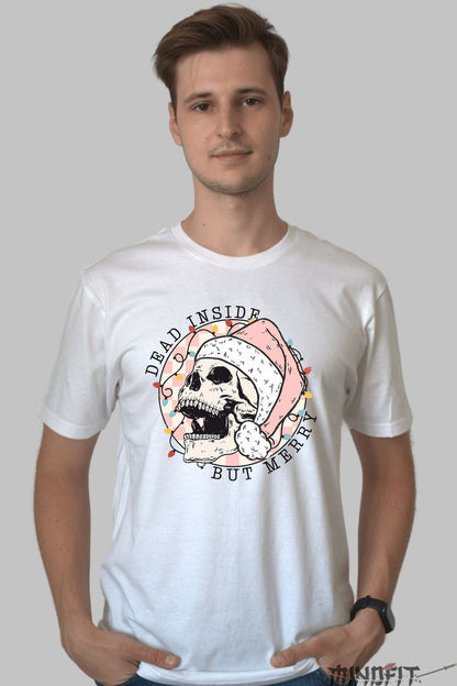 Tricou De Craciun - Craniu Festiv Cu Caciula barbat alb