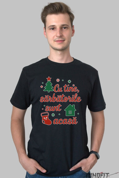 Tricou De Craciun - Cu Tine Sarbatorile Sunt Acasa dama alb