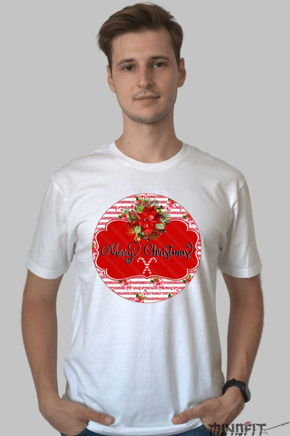 Tricou De Craciun - Design Floral Merry Christmas barbat alb