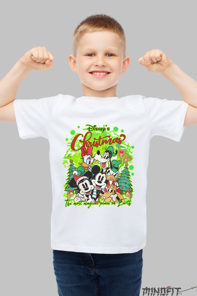 Tricou De Craciun Disney - Magia Sarbatorilor in Familie baiat alb