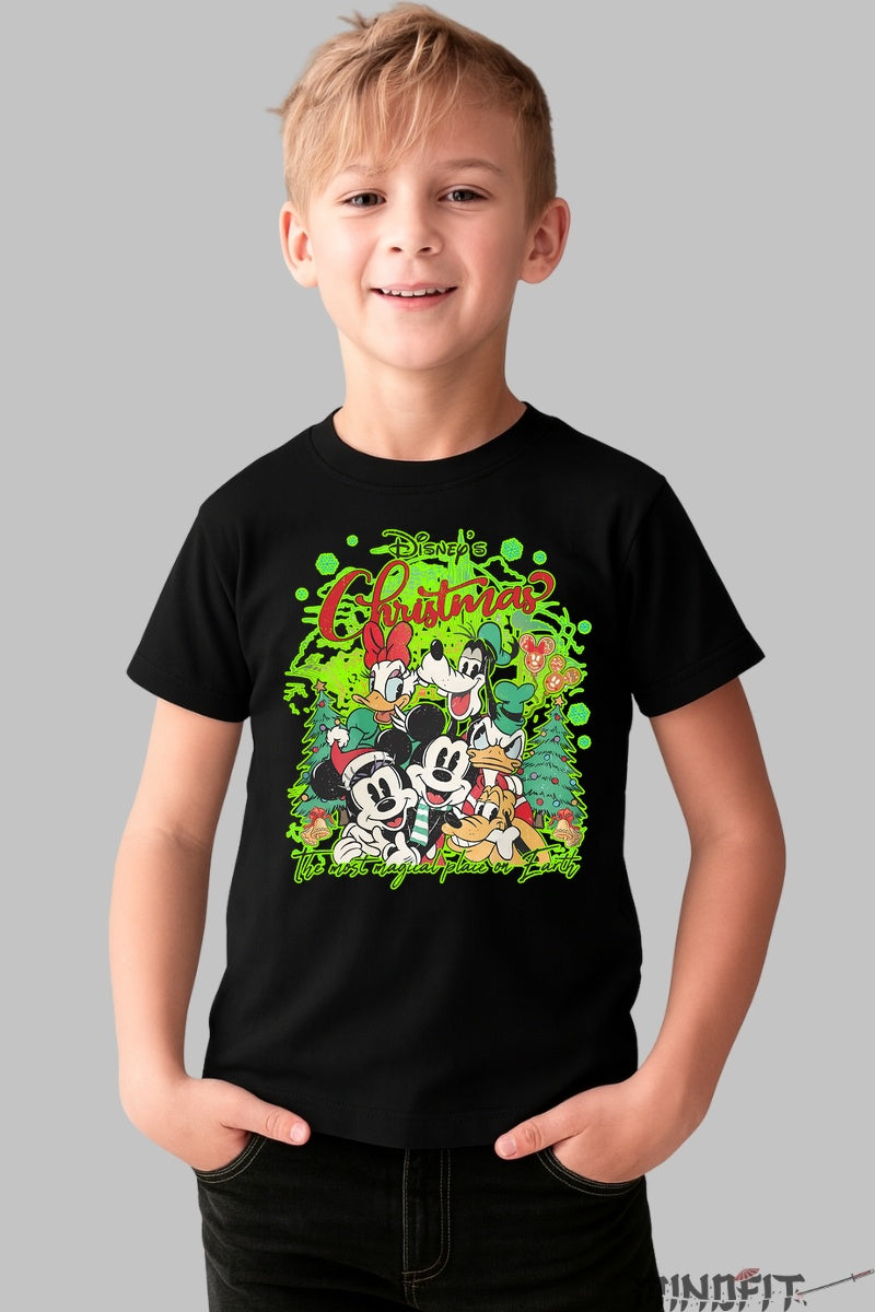 Tricou De Craciun Disney - Magia Sarbatorilor in Familie baiat negru
