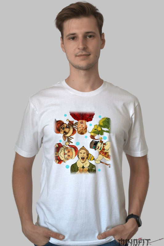 Tricou De Craciun - Eroii Sarbatorilor in Stil Comic barbat alb