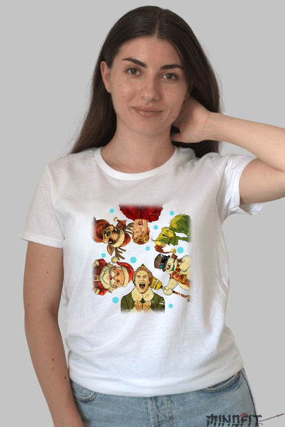 Tricou De Craciun - Eroii Sarbatorilor in Stil Comic dama alb