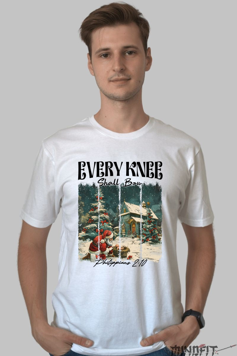 Tricou De Craciun - Every Knee Shall Bow barbat alb
