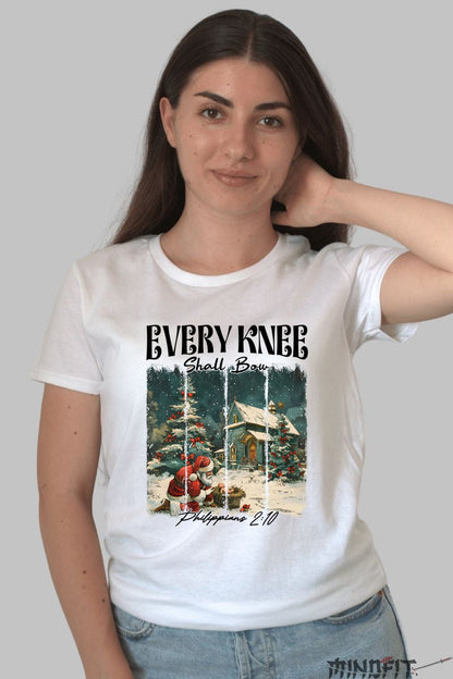 Tricou De Craciun - Every Knee Shall Bow dama alb