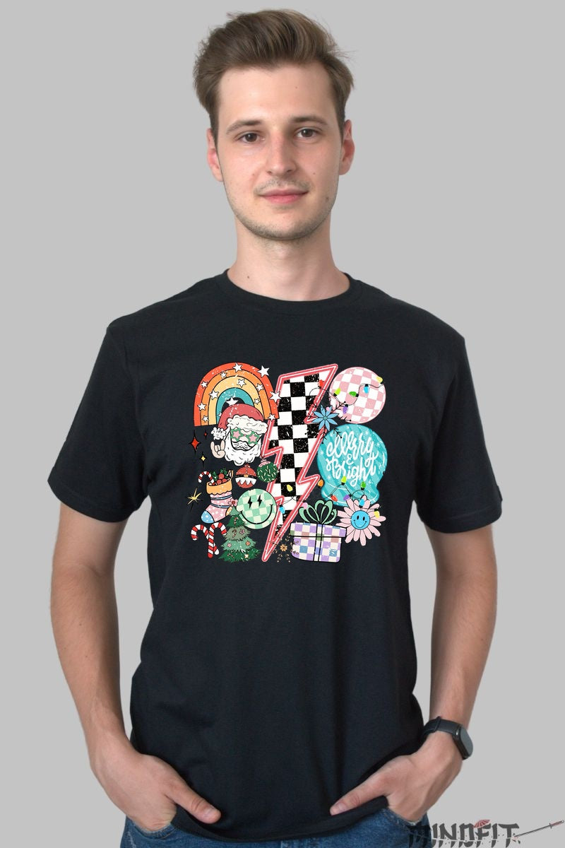 Tricou De Craciun - Explozie Festiva Retro Pop barbat negru