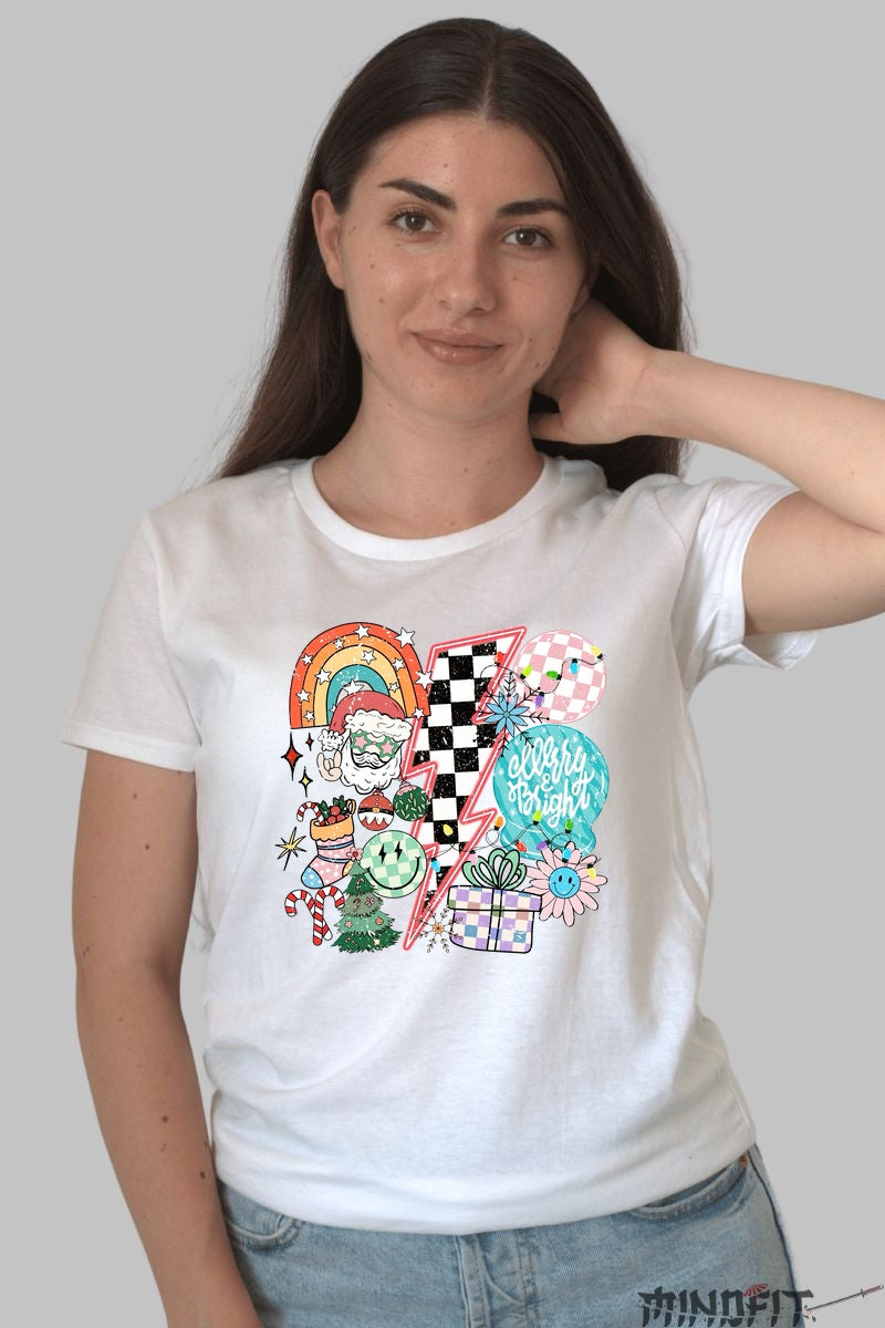 Tricou De Craciun - Explozie Festiva Retro Pop dama alb