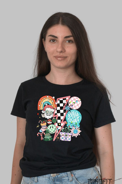 Tricou De Craciun - Explozie Festiva Retro Pop dama negru