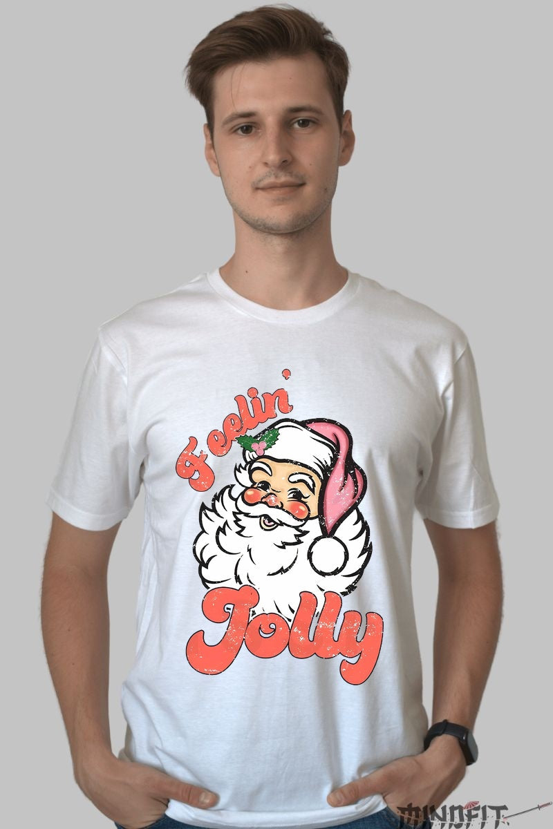 Tricou De Craciun - Feelin' Jolly Cu Mosul barbat alb