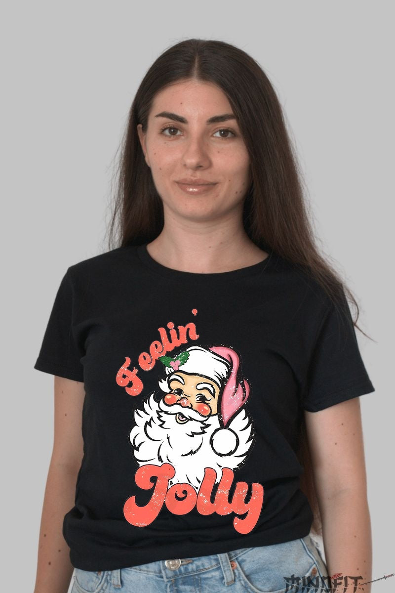 Tricou De Craciun - Feelin' Jolly Cu Mosul dama negru