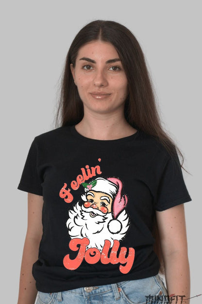 Tricou De Craciun - Feelin' Jolly Cu Mosul dama negru