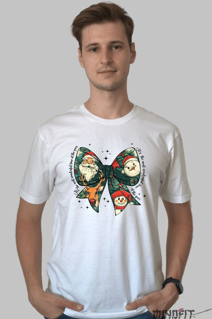 Tricou De Craciun - Fundita Cu Mos Craciun Si Om De Zapada barbat alb