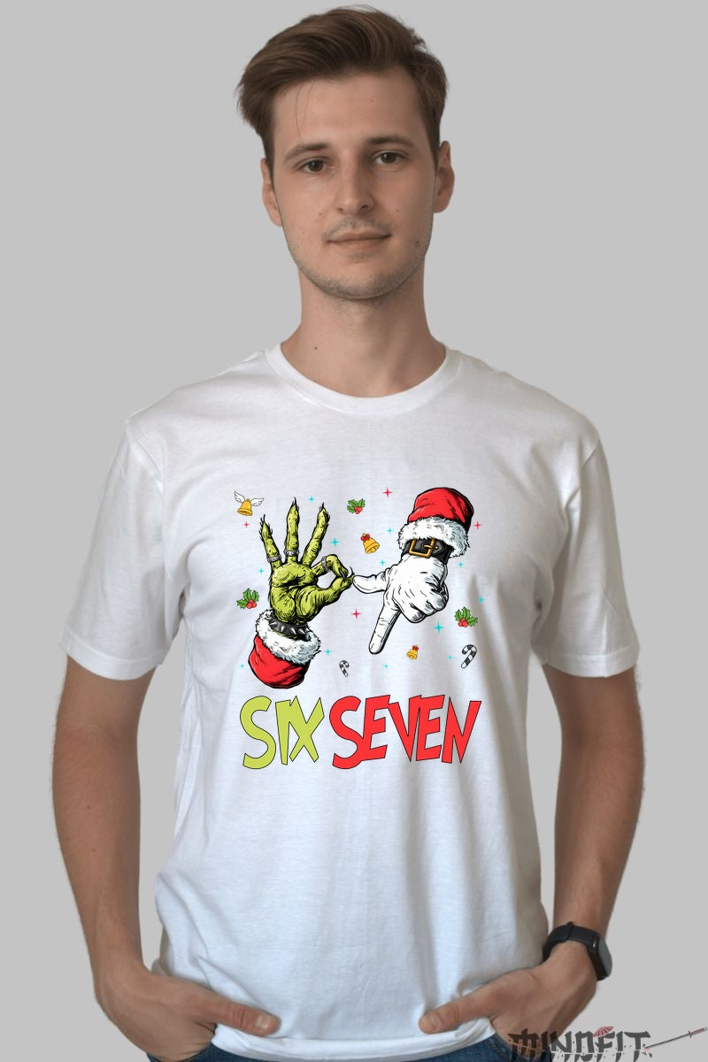 Tricou De Craciun - Gestul Amuzant Six Seven barbat alb